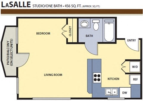 Floor plan for studio, 1 bath, 456 sqft
