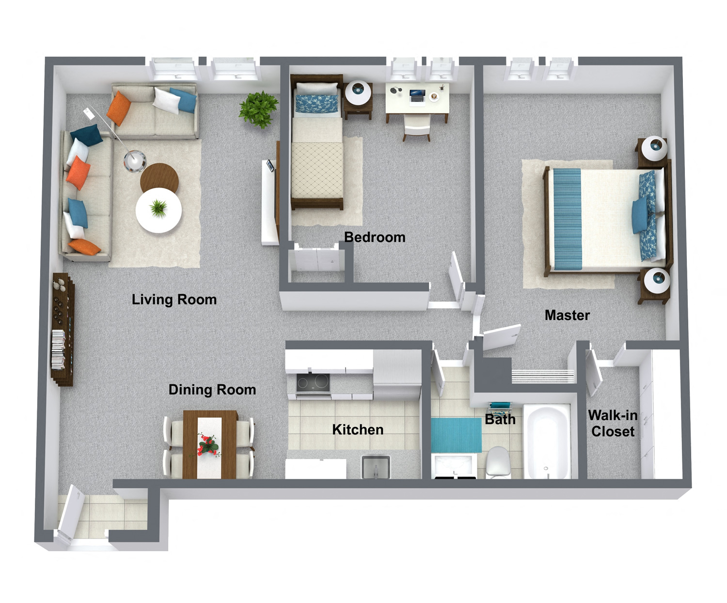 Floor plan for 2 beds, 1 bath, 794 sqft