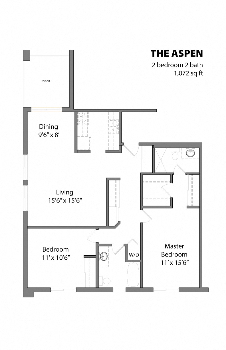 Floor plan for 2 beds, 2 baths, 1072 sqft