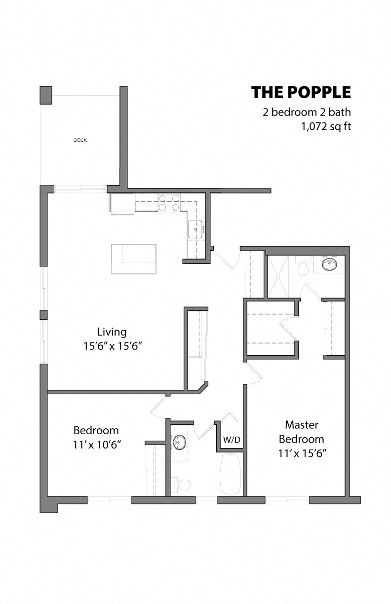 Floor plan for 2 beds, 2 baths, 1072 sqft