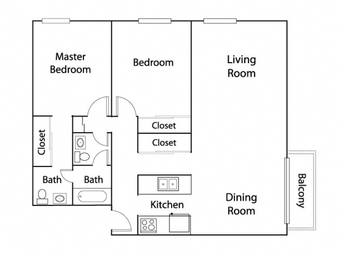 Floor plan for 2 beds, 1.5 baths, 1012 sqft