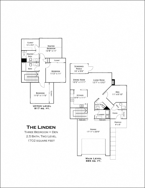 Floor plan for 3 beds, 2.5 baths, 1702 sqft