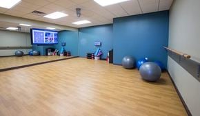 Staunton apartment for rent - A gym with exercise balls and a TV screen.