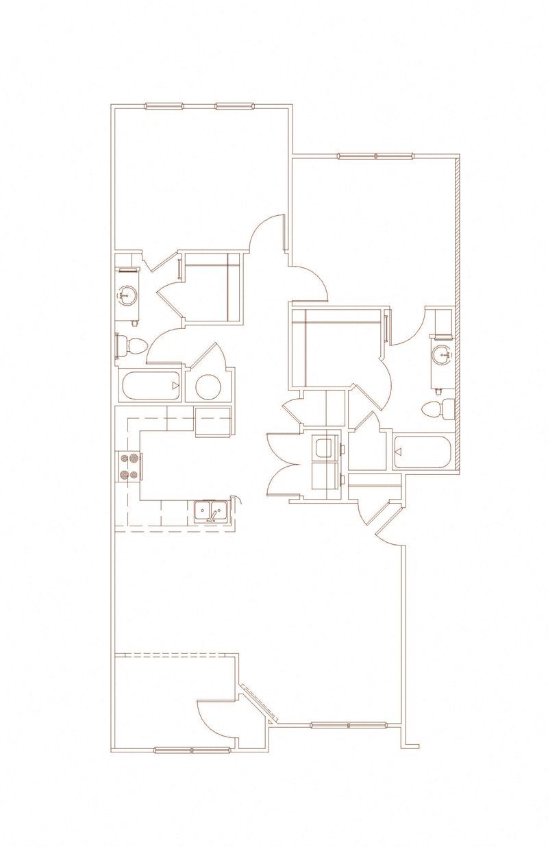 Floor plan for 2 beds, 2 baths, 1285 sqft