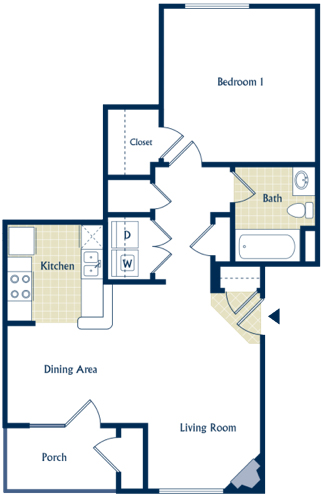 Floor plan for 1 bed, 1 bath, 863 sqft