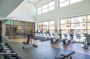 Sacramento apartment for rent - the gym with cardio equipment and weights at the belgard apartments