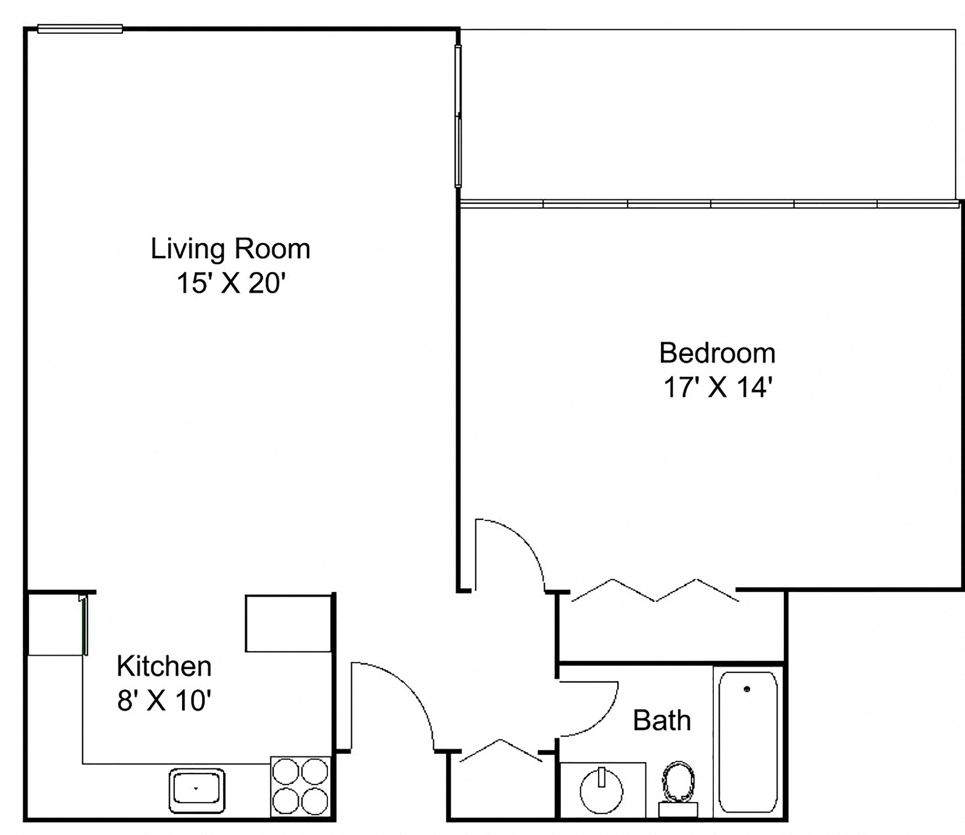 Floor plan for 1 bed, 1 bath, 860 sqft