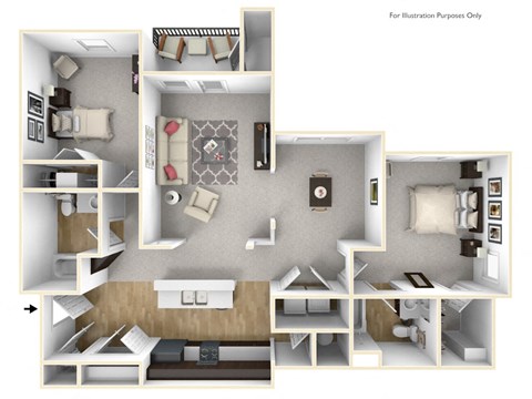 Floor plan for 2 beds, 2 baths, 1280 sqft