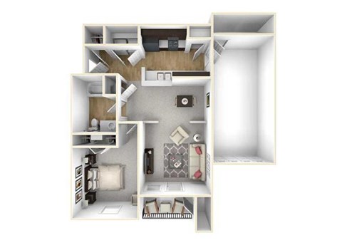 Floor plan for 1 bed, 1 bath, 781 sqft