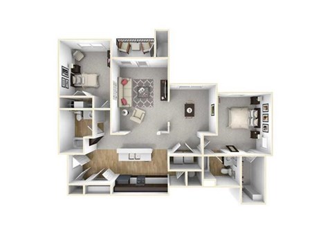 Floor plan for 2 beds, 2 baths, 1295 sqft