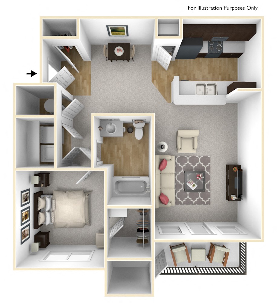 Floor plan for 1 bed, 1 bath, 826 sqft