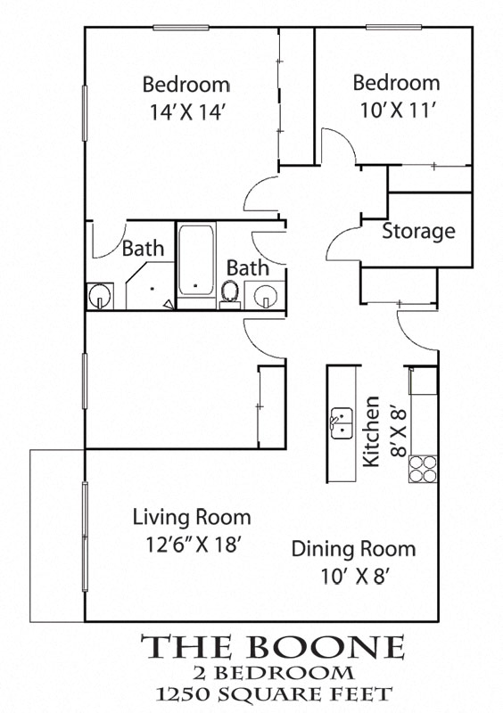 Floor plan for 3 beds, 2 baths, 1175 sqft