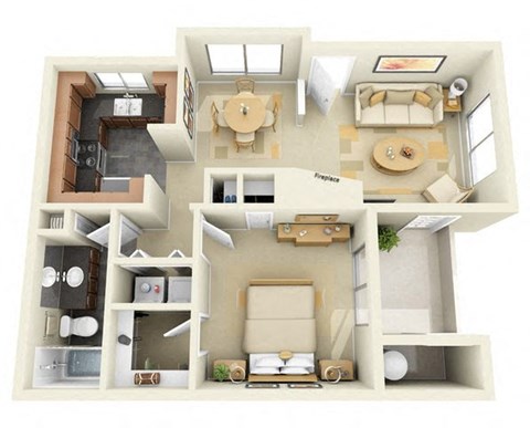 Floor plan for 1 bed, 1 bath, 746 sqft