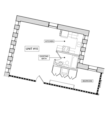Floor plan for 1 bed, 1 bath, 619 sqft