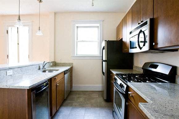 Washington apartment for rent - a kitchen with a stove refrigerator and a sink