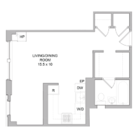 Floor plan for studio, 1 bath, 399 sqft