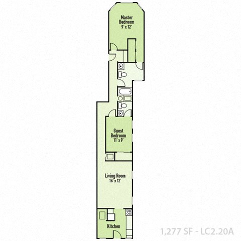 Floor plan for 2 beds, 2 baths, 1277 sqft
