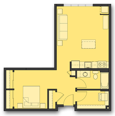 Floor plan for studio, 1 bath, 704 sqft