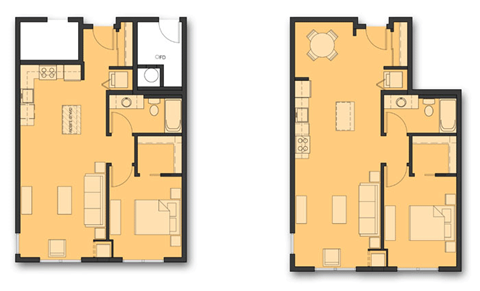 Floor plan for 1 bed, 1 bath, 804 sqft