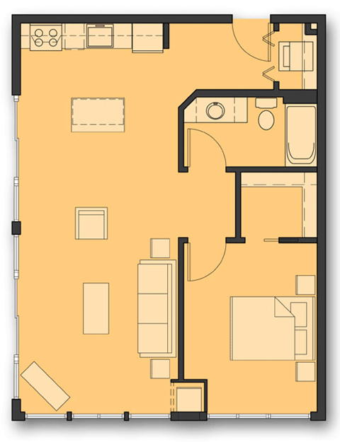 Floor plan for 1 bed, 1 bath, 780 sqft
