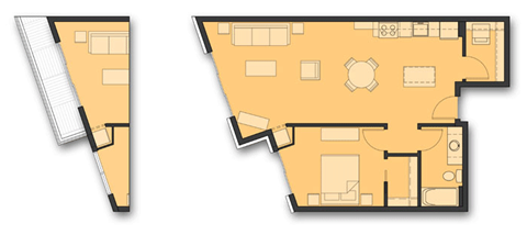 Floor plan for 1 bed, 1 bath, 796 sqft