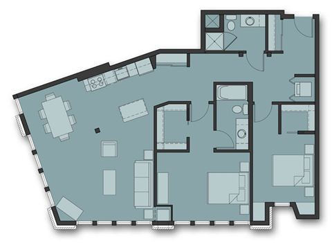 Floor plan for 2 beds, 2 baths, 1304 sqft