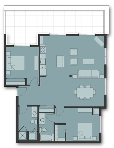 Floor plan for 2 beds, 2 baths, 1247 sqft