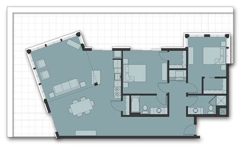 Floor plan for 2 beds, 2 baths, 1358 sqft