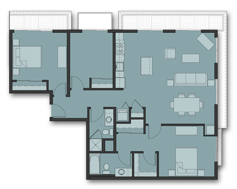 Floor plan for 3 beds, 2 baths, 1359 sqft