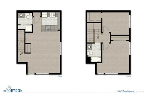 Floor plan for 2 beds, 1.5 baths, 1005 sqft