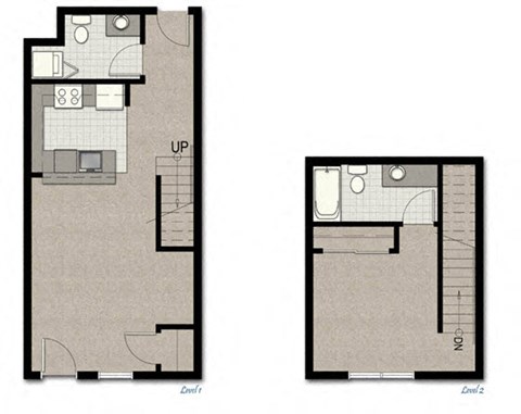 Floor plan for 1 bed, 1.5 baths, 798 sqft