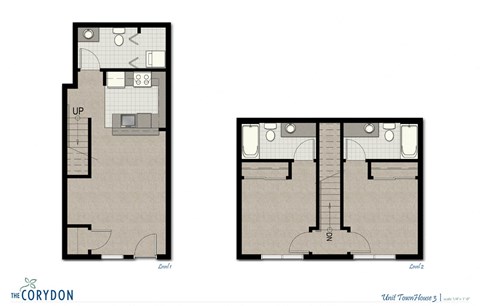 Floor plan for 2 beds, 2.5 baths, 1004 sqft
