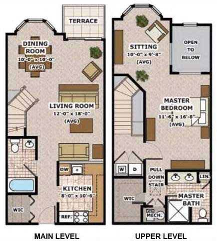 Floor plan for 1 bed, 2 baths, 1130 sqft