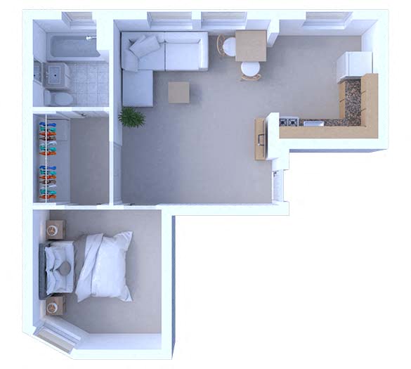 Floor plan for 1 bed, 1 bath, 530 sqft