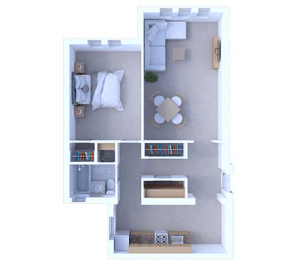 Floor plan for 1 bed, 1 bath, 800 sqft