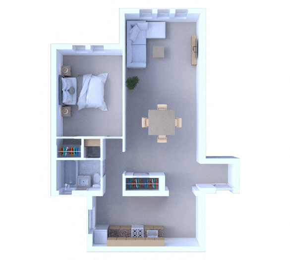 Floor plan for 1 bed, 1 bath, 710 sqft