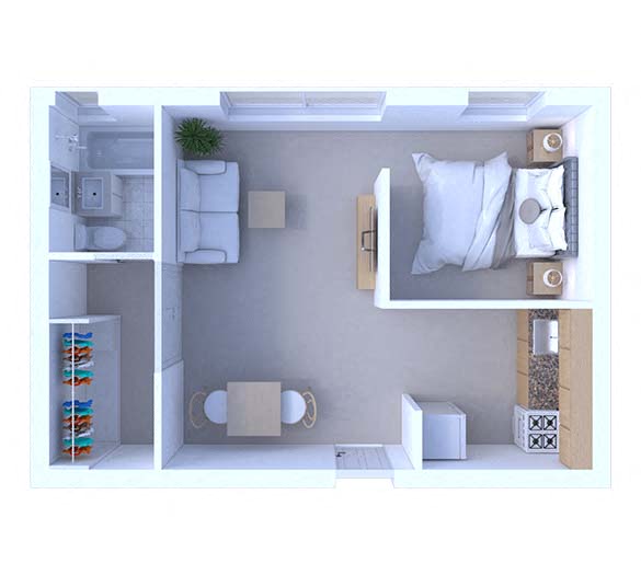 Floor plan for studio, 1 bath, 420 sqft