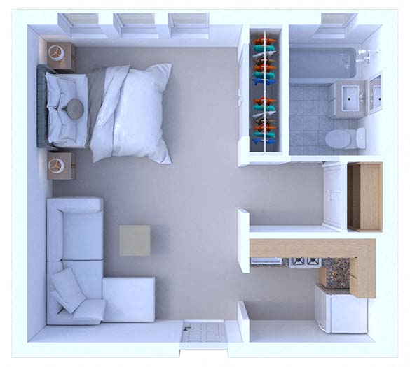 Floor plan for studio, 1 bath, 320 sqft