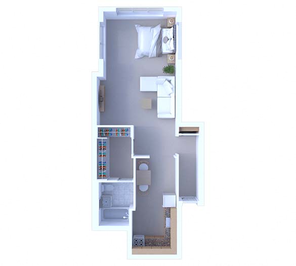 Floor plan for studio, 1 bath, 320 sqft