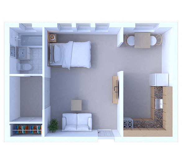 Floor plan for studio, 1 bath, 420 sqft