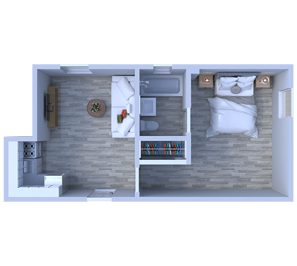 Floor plan for 1 bed, 1 bath, 325 sqft