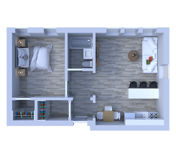 Floor plan for 1 bed, 1 bath, 425 sqft