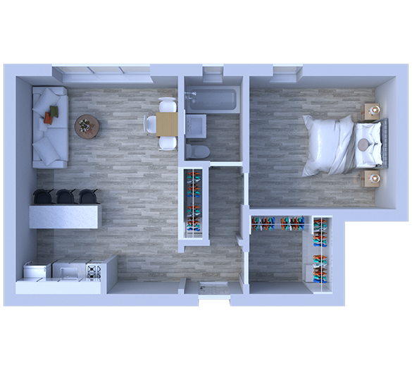Floor plan for 1 bed, 1 bath, 445 sqft