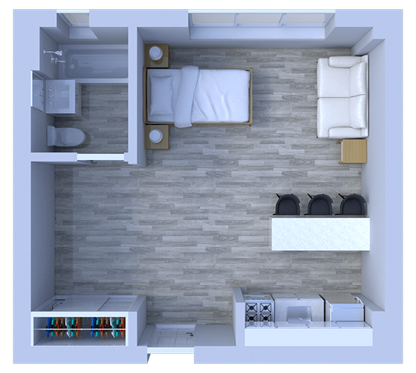Floor plan for studio, 1 bath, 350 sqft