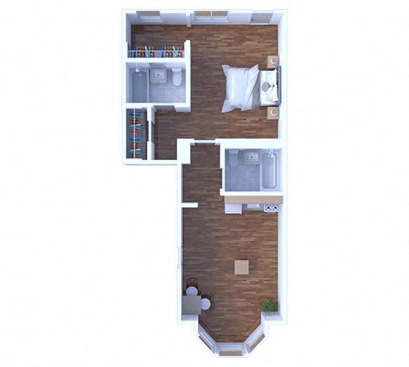 Floor plan for 1 bed, 1 bath, 560 sqft