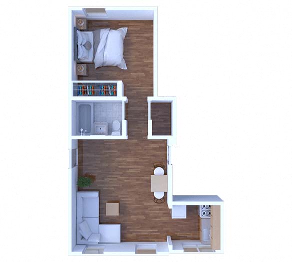 Floor plan for 1 bed, 1 bath, 425 sqft