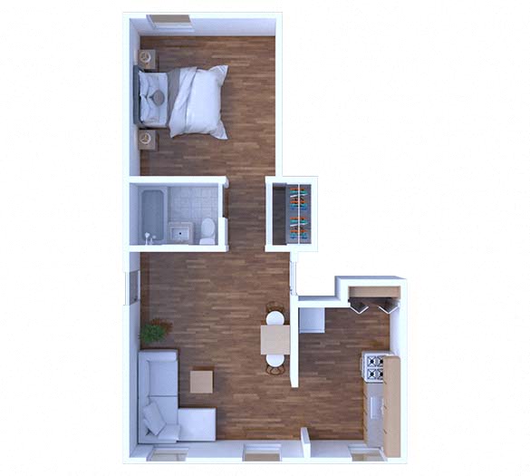 Floor plan for 1 bed, 1 bath, 465 sqft