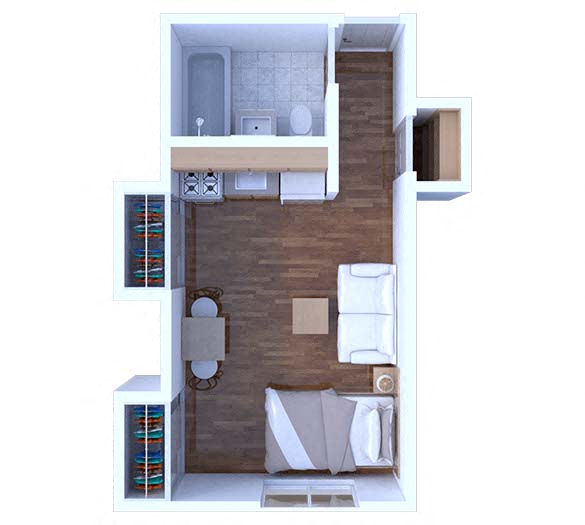 Floor plan for studio, 1 bath, 250 sqft