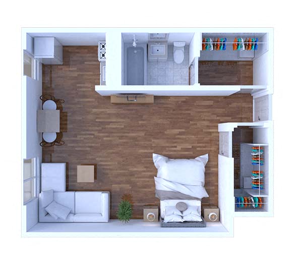 Floor plan for studio, 1 bath, 400 sqft