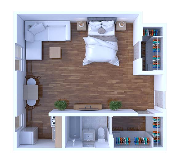 Floor plan for studio, 1 bath, 475 sqft